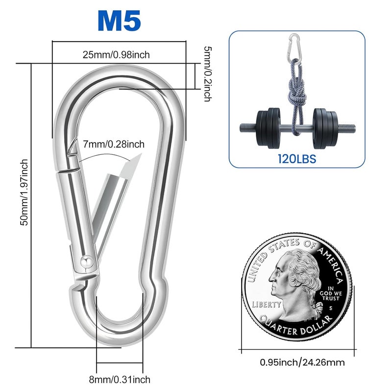 Hoople Small Carabiner Clip 30pcs 1.97 Inch – Heavy Duty Spring Snap Hooks, Durable Alloy Mini Carabiners for Keys, Rope, Swing Set, Camping, Hiking, Fishing, Traveling, Dog Leash, Quick Link Keychain - Image 2